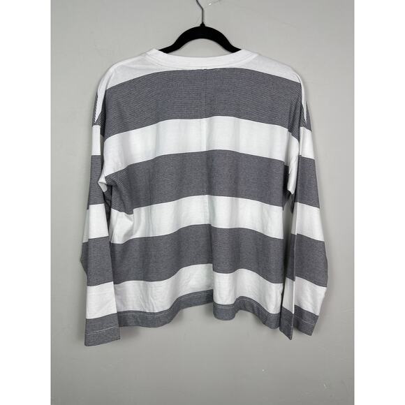 Madewell NWT Women’s Black White Striped Easy Crewneck Long Sleeve Top size XS - Picture 7 of 9